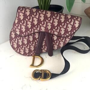 Dior Oblique Burgundy Saddle Belt Pouch Bag Crossbody Strap 40" Authentic CoA